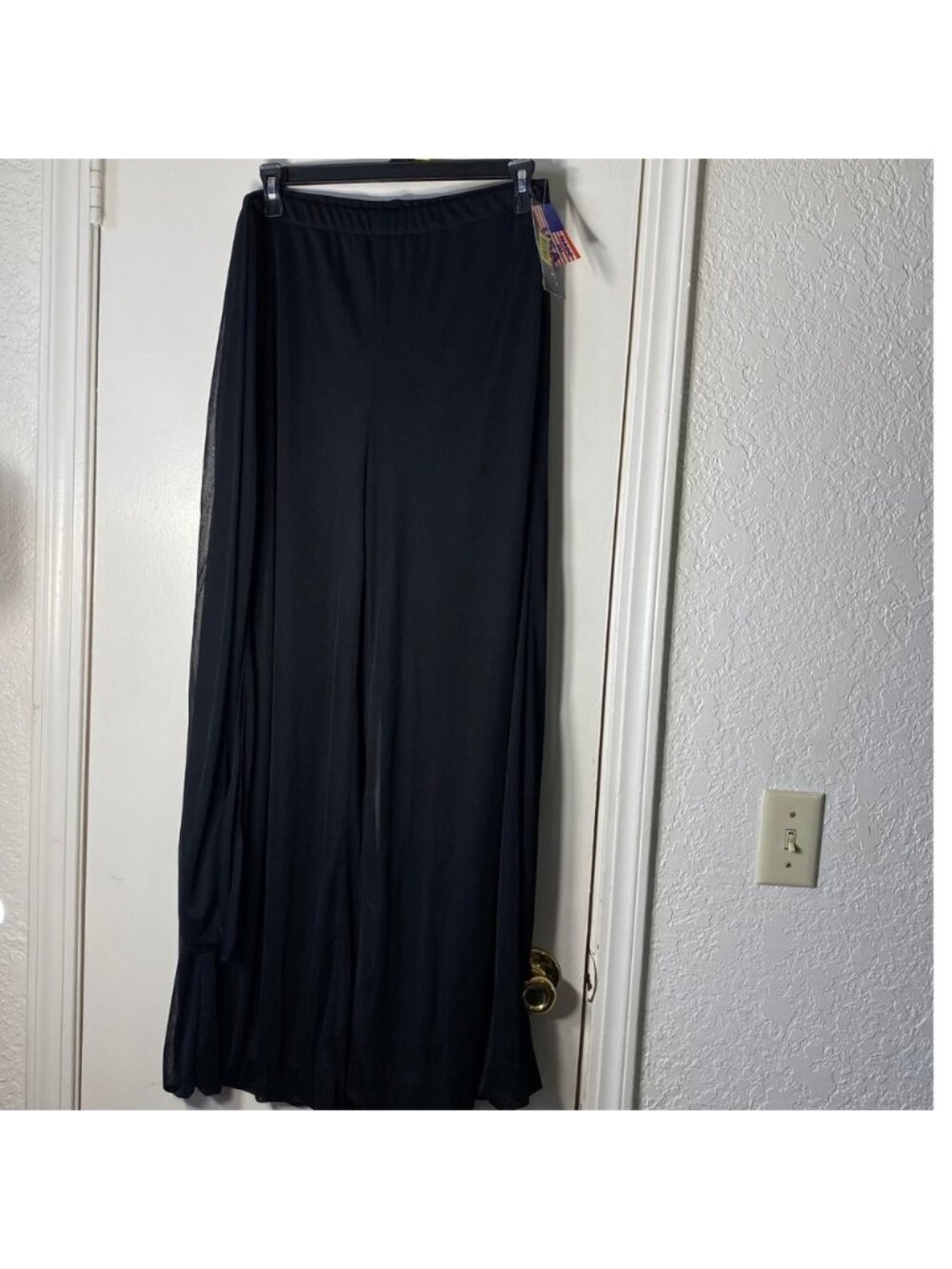 Cachet Black Sheer Mesh Overlay Wide Leg Pants Flowy Formal Trousers Made in USA